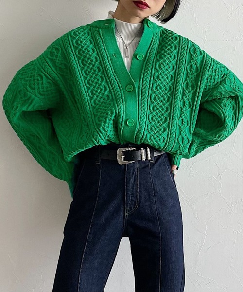 PAGEBOY（ページボーイ）の「マシュマロケーブルクルーカーディガン（ニット/セーター・レディース・ブラック/ライム/ブルー/グリーン/クリーム・FREE）」の15枚目の写真