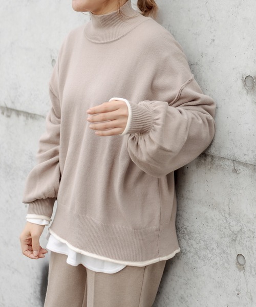 PUAL CE CIN(ピュアルセシン)の「【Du noir・WEB限定】ふわもち配色ニットプルオーバー(ニット/セーター・レディース・ブラック/ブルー/オフホワイト/ベージュ・FREE)」の3枚目の写真