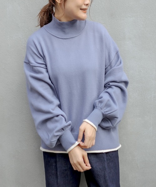 PUAL CE CIN(ピュアルセシン)の「【Du noir・WEB限定】ふわもち配色ニットプルオーバー(ニット/セーター・レディース・ブラック/ブルー/オフホワイト/ベージュ・FREE)」の4枚目の写真
