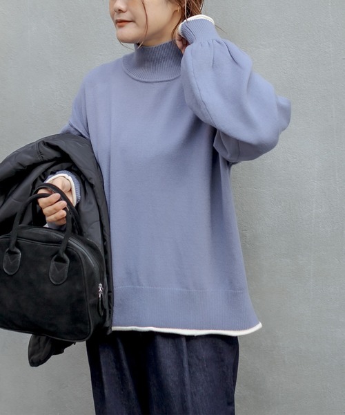PUAL CE CIN(ピュアルセシン)の「【Du noir・WEB限定】ふわもち配色ニットプルオーバー(ニット/セーター・レディース・ブラック/ブルー/オフホワイト/ベージュ・FREE)」の18枚目の写真