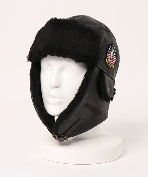 AVIREX（アヴィレックス）の「【AVIREX/アヴィレックス】フェイクレザーフライトキャップ（キャップ・メンズ・ブラック/ブラウン・FREE）」の4枚目の写真