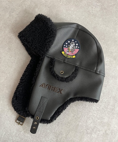 AVIREX（アヴィレックス）の「【AVIREX/アヴィレックス】フェイクレザーフライトキャップ（キャップ・メンズ・ブラック/ブラウン・FREE）」の2枚目の写真