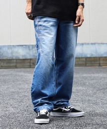 ステッチビッグロゴストレッチワイドデニムパンツ