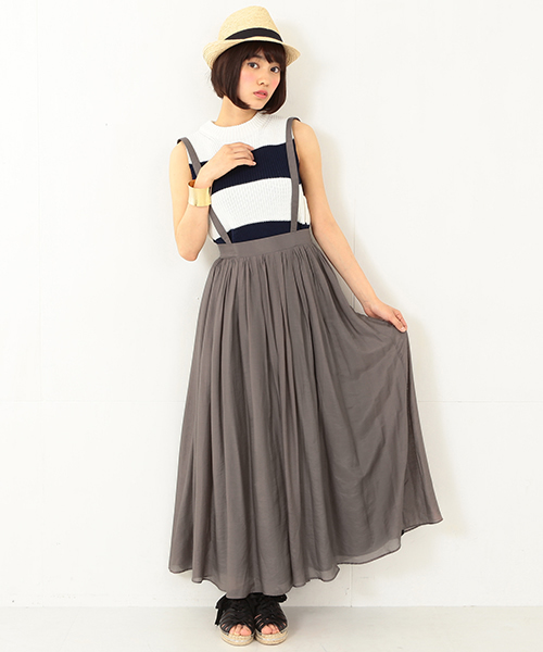 Ray BEAMS(レイビームス)の「Ray BEAMS / サス付き ギャザーマキシスカート(スカート・レディース・ブラック/グレー・1/0)」の2枚目の写真