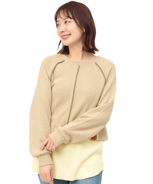 チチカカ（チチカカ）の「ブランケットステッチレイヤードプルオーバー（Tシャツ/カットソー・レディース・グレー/グリーン/アイボリー・FREE）」の4枚目の写真