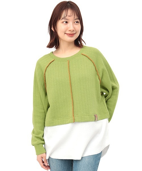 チチカカ（チチカカ）の「ブランケットステッチレイヤードプルオーバー（Tシャツ/カットソー・レディース・グレー/グリーン/アイボリー・FREE）」の5枚目の写真