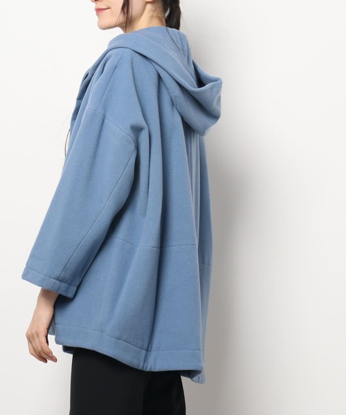 GRANDMA MAMA DAUGHTER（グランマママドーター）の「【 GRANDMA MAMA DAUGHTER / グランマ ママ ドーター 】 ウールモッサー フーテッドミドルコート GJ831841  KTI（ステンカラーコート・レディース・サックスブルー・1/000）」の5枚目の写真