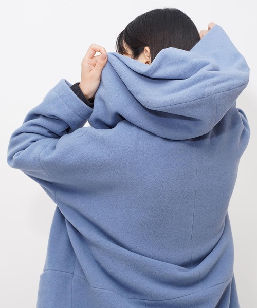 GRANDMA MAMA DAUGHTER（グランマママドーター）の「【 GRANDMA MAMA DAUGHTER / グランマ ママ ドーター 】 ウールモッサー フーテッドミドルコート GJ831841  KTI（ステンカラーコート・レディース・サックスブルー・1/000）」の9枚目の写真