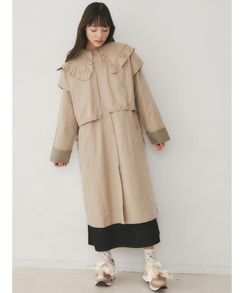 merry jenny（メリージェニー）の「ベストレイヤードトレンチコート（トレンチコート・レディース・ベージュ/オフホワイト/カーキ・FREE）」の4枚目の写真