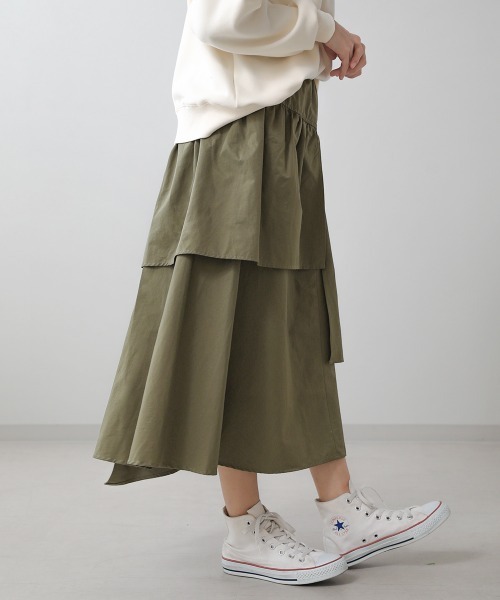 Bou Jeloud(ブージュルード)の「【WEB限定】アシメラッフルスカート(スカート・レディース・ブラック/ベージュ/カーキ・38)」の3枚目の写真