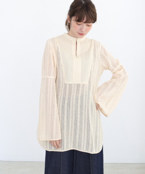 CLEIO(クレイオ)の「【CLEIO】ベルスリーブレースシャツ(シャツ/ブラウス・レディース・テラコッタ/キナリ/ベージュ/ブラウン/ブラック・FREE)」の5枚目の写真