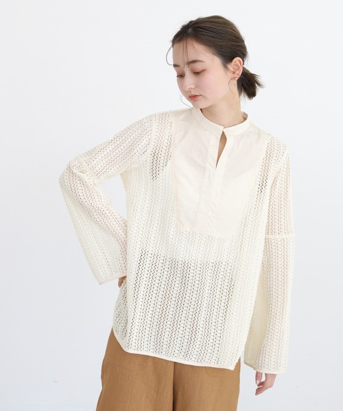 CLEIO(クレイオ)の「【CLEIO】ベルスリーブレースシャツ(シャツ/ブラウス・レディース・テラコッタ/キナリ/ベージュ/ブラウン/ブラック・FREE)」の2枚目の写真