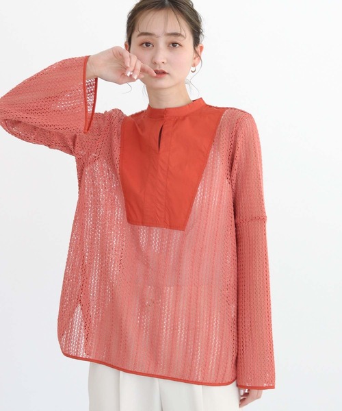 CLEIO(クレイオ)の「【CLEIO】ベルスリーブレースシャツ(シャツ/ブラウス・レディース・テラコッタ/キナリ/ベージュ/ブラウン/ブラック・FREE)」の4枚目の写真