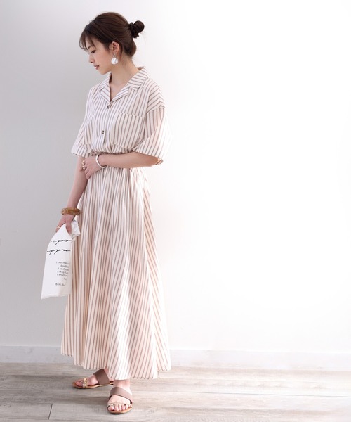 classicalelf(クラシカルエルフ)の「夏の風舞う。ストライプ柄コットンリネンライクフレアスカート(スカート・レディース・グリーン/アイボリー・SMALL/MEDIUM/LARGE/X-LARGE)」の18枚目の写真