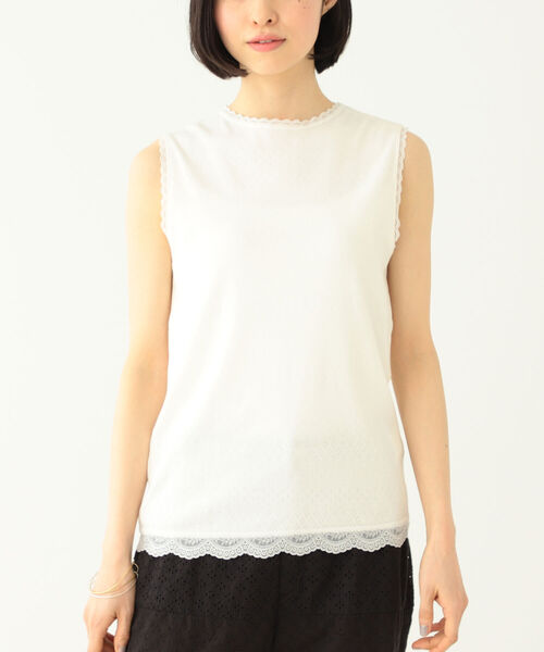 BEAMS BOY(ビームスボーイ)の「BEAMS BOY / パターン メッシュ ショートスリーブ(タンクトップ・レディース・ブラック/オフホワイト/ミント・ONE SIZE)」の7枚目の写真