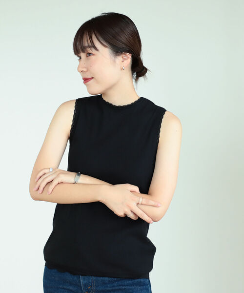 BEAMS BOY(ビームスボーイ)の「BEAMS BOY / パターン メッシュ ショートスリーブ(タンクトップ・レディース・ブラック/オフホワイト/ミント・ONE SIZE)」の11枚目の写真