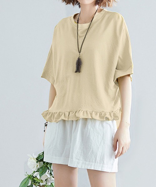 Doux Belle(ドゥーベル)の「フリル裾AラインフレアTシャツ(Tシャツ/カットソー・レディース・ブラック/グリーン/ベージュ/ピンク・FREE)」の13枚目の写真