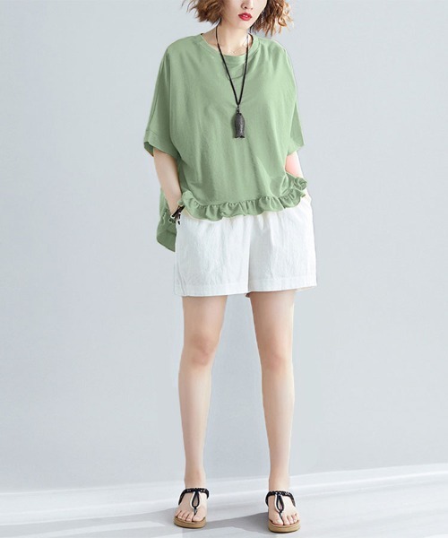 Doux Belle(ドゥーベル)の「フリル裾AラインフレアTシャツ(Tシャツ/カットソー・レディース・ブラック/グリーン/ベージュ/ピンク・FREE)」の15枚目の写真