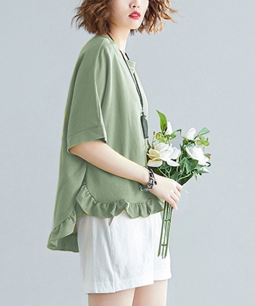 Doux Belle(ドゥーベル)の「フリル裾AラインフレアTシャツ(Tシャツ/カットソー・レディース・ブラック/グリーン/ベージュ/ピンク・FREE)」の16枚目の写真