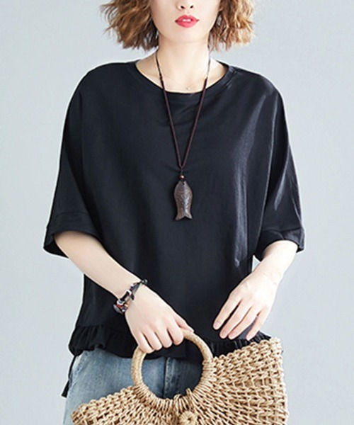 Doux Belle(ドゥーベル)の「フリル裾AラインフレアTシャツ(Tシャツ/カットソー・レディース・ブラック/グリーン/ベージュ/ピンク・FREE)」の17枚目の写真