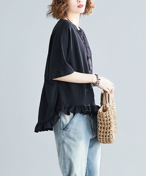 Doux Belle(ドゥーベル)の「フリル裾AラインフレアTシャツ(Tシャツ/カットソー・レディース・ブラック/グリーン/ベージュ/ピンク・FREE)」の18枚目の写真
