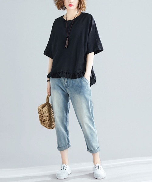 Doux Belle(ドゥーベル)の「フリル裾AラインフレアTシャツ(Tシャツ/カットソー・レディース・ブラック/グリーン/ベージュ/ピンク・FREE)」の6枚目の写真