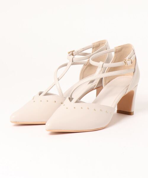 EDIT COLOGNE（エディットコロン）の「【美人百花4月号掲載商品】アシメストラップスタッズパンプス（パンプス・レディース・ベージュ/ブルー/ダークグレー・23.5cm/23.0cm）」の3枚目の写真