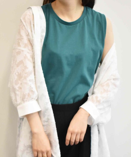 RANAN（ラナン）の「〈Beautiful Cotton　綿100％〉UVカット/接触冷感　ラウンドヘム無地タンクトップ　ロング丈（タンクトップ・レディース・ブラック/オフホワイト/モカ/ライトグレー/グリーン/ダークブラウン/オレンジ/チャコール/パープル/その他・M/L/LL）」の7枚目の写真