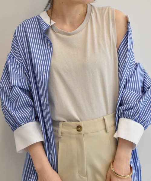 RANAN（ラナン）の「〈Beautiful Cotton　綿100％〉UVカット/接触冷感　ラウンドヘム無地タンクトップ　ロング丈（タンクトップ・レディース・ブラック/オフホワイト/モカ/ライトグレー/グリーン/ダークブラウン/オレンジ/チャコール/パープル/その他・M/L/LL）」の20枚目の写真