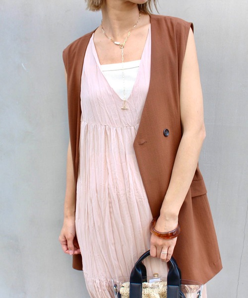 MLI'A（エムリア）の「ワッシャーシフォンノースリワンピース（ワンピース・レディース・ホワイト/ブラック/カーキ/ピンクベージュ/アイボリー系/ブラック系その他/レンガ/ブラウン・M）」の7枚目の写真