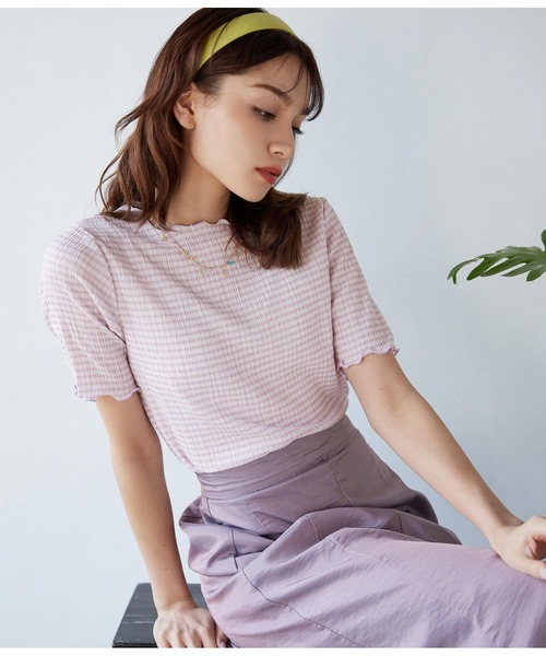 CHILLE（チル）の「ギンガムクルーネックプルオーバー（Tシャツ/カットソー・レディース・パープル/イエロー/グリーン・FREE）」の3枚目の写真