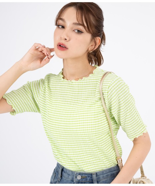 CHILLE（チル）の「ギンガムクルーネックプルオーバー（Tシャツ/カットソー・レディース・パープル/イエロー/グリーン・FREE）」の2枚目の写真