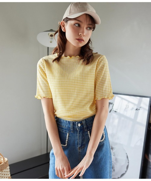 CHILLE（チル）の「ギンガムクルーネックプルオーバー（Tシャツ/カットソー・レディース・パープル/イエロー/グリーン・FREE）」の10枚目の写真