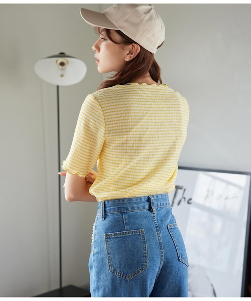 CHILLE（チル）の「ギンガムクルーネックプルオーバー（Tシャツ/カットソー・レディース・パープル/イエロー/グリーン・FREE）」の12枚目の写真