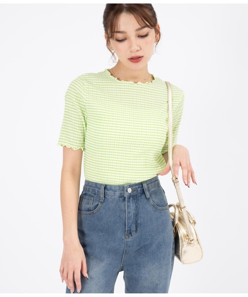 CHILLE（チル）の「ギンガムクルーネックプルオーバー（Tシャツ/カットソー・レディース・パープル/イエロー/グリーン・FREE）」の22枚目の写真