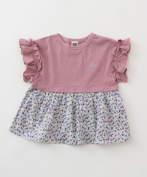 RUGGEDWORKS（ラゲッドワークス）の「袖フリル花柄使い半袖TEE（Tシャツ/カットソー・キッズ・ピンク/キナリ・90/100/120/110/130/140）」の6枚目の写真