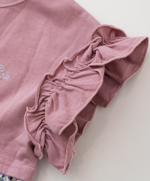 RUGGEDWORKS（ラゲッドワークス）の「袖フリル花柄使い半袖TEE（Tシャツ/カットソー・キッズ・ピンク/キナリ・90/100/120/110/130/140）」の4枚目の写真