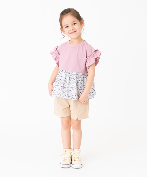 RUGGEDWORKS（ラゲッドワークス）の「袖フリル花柄使い半袖TEE（Tシャツ/カットソー・キッズ・ピンク/キナリ・90/100/120/110/130/140）」の7枚目の写真