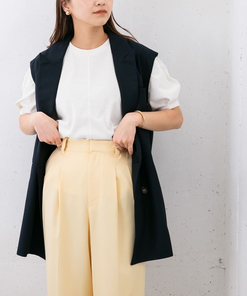 KBF（ケイビーエフ）の「『UR TECH ひやサラクール』 タックスリーブカットソー（Tシャツ/カットソー・レディース・ブラック/オフホワイト/グリーン/キャメル・ONE）」の2枚目の写真