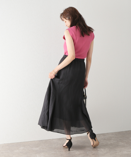 レーヨン麻パネルフレアスカート
