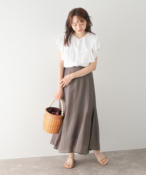 レーヨン麻パネルフレアスカート