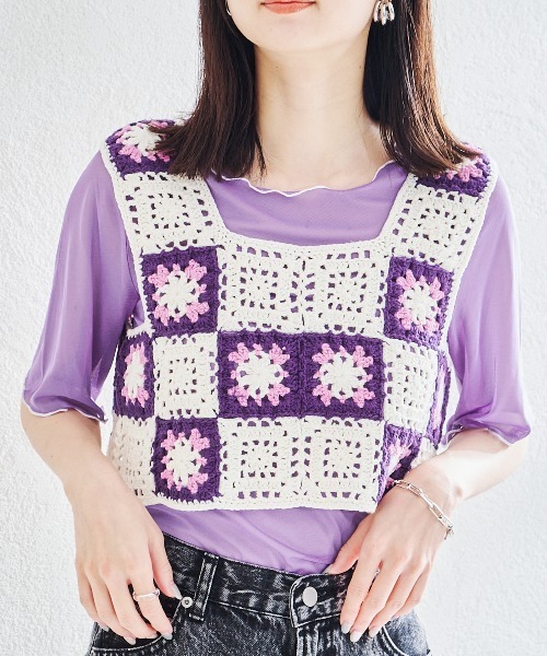 acro（アクロ）の「5分袖カラーシアーメッシュトップス/AC1429（Tシャツ/カットソー・レディース・イエロー/ブラウン/アイボリー/グレー/ホワイト/オレンジ/ピンク/ブラック/ライトブルー/ブルー/グリーン/パープル/レッド・ﾌﾘ-）」の10枚目の写真