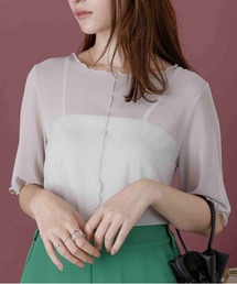acro（アクロ）の「5分袖カラーシアーメッシュトップス/AC1429（Tシャツ/カットソー）」