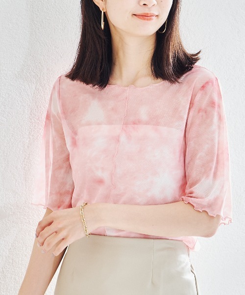 acro（アクロ）の「5分袖カラーシアーメッシュトップス/AC1429（Tシャツ/カットソー・レディース・イエロー/ブラウン/アイボリー/グレー/ホワイト/オレンジ/ピンク/ブラック/ライトブルー/ブルー/グリーン/パープル/レッド・ﾌﾘ-）」の12枚目の写真