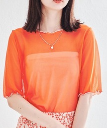 acro | ■2022春夏新作■5分袖カラーシアーメッシュトップス/AC1429(Tシャツ/カットソー)