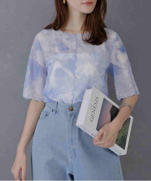 acro（アクロ）の「5分袖カラーシアーメッシュトップス/AC1429（Tシャツ/カットソー・レディース・イエロー/ブラウン/アイボリー/グレー/ホワイト/オレンジ/ピンク/ブラック/ライトブルー/ブルー/グリーン/パープル/レッド・ﾌﾘ-）」の9枚目の写真