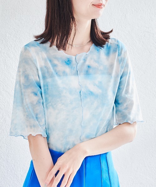 acro（アクロ）の「5分袖カラーシアーメッシュトップス/AC1429（Tシャツ/カットソー・レディース・イエロー/ブラウン/アイボリー/グレー/ホワイト/オレンジ/ピンク/ブラック/ライトブルー/ブルー/グリーン/パープル/レッド・ﾌﾘ-）」の8枚目の写真