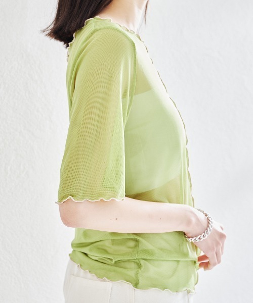 acro（アクロ）の「5分袖カラーシアーメッシュトップス/AC1429（Tシャツ/カットソー・レディース・イエロー/ブラウン/アイボリー/グレー/ホワイト/オレンジ/ピンク/ブラック/ライトブルー/ブルー/グリーン/パープル/レッド・ﾌﾘ-）」の17枚目の写真