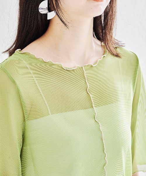 acro（アクロ）の「5分袖カラーシアーメッシュトップス/AC1429（Tシャツ/カットソー・レディース・イエロー/ブラウン/アイボリー/グレー/ホワイト/オレンジ/ピンク/ブラック/ライトブルー/ブルー/グリーン/パープル/レッド・ﾌﾘ-）」の15枚目の写真