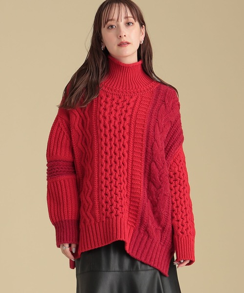 Ray BEAMS（レイビームス）の「BOUSSOLE × Ray BEAMS / 別注 アラン タートル ニット（ニット/セーター・レディース・レッド/ベージュ・ONE SIZE）」の6枚目の写真